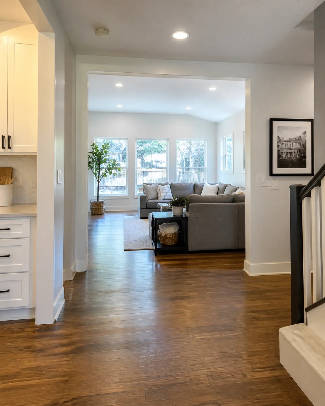 Finished interior connection to a new family-room addition