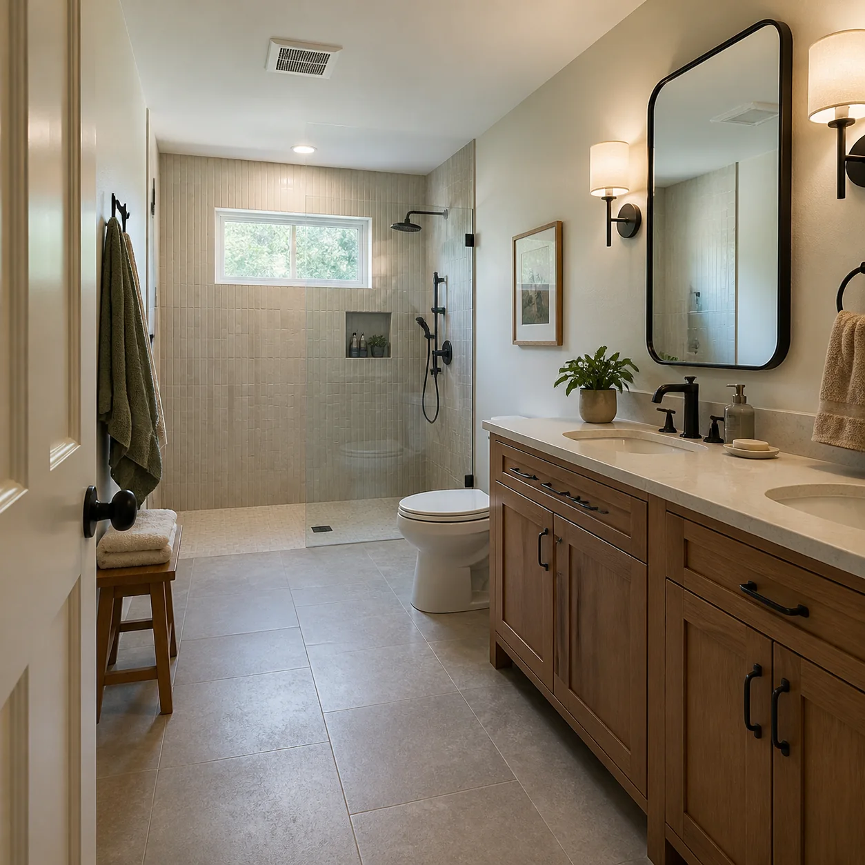 Bathroom fixture, plumbing, and ventilation planning