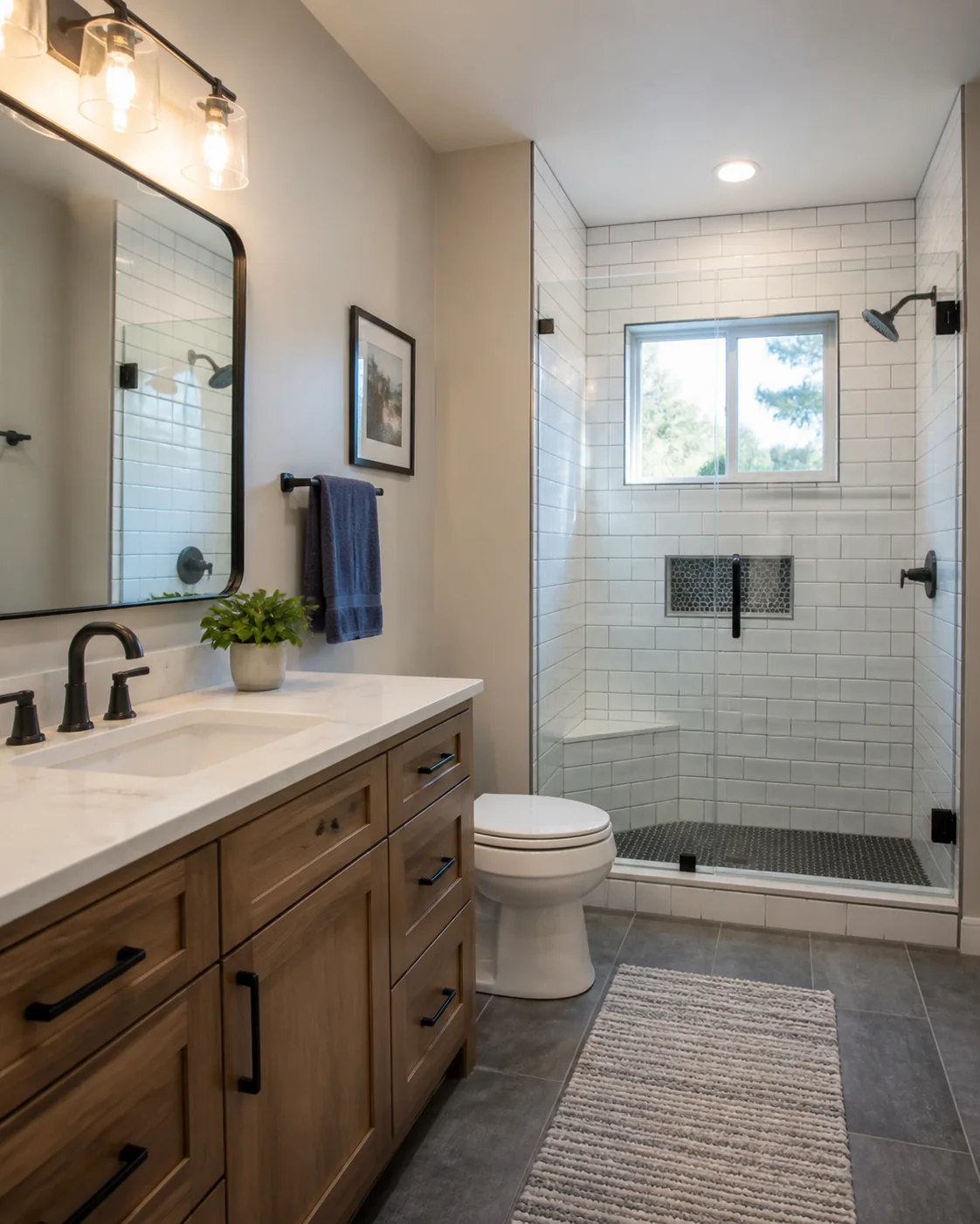 Finished Denver bathroom remodel with vanity and tiled shower