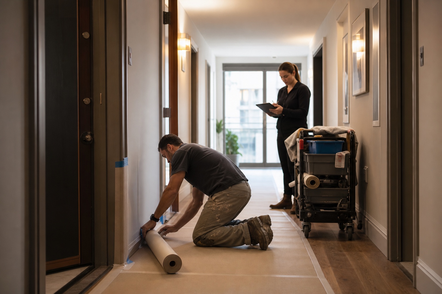 Occupied property renovation access planning in a Denver apartment building