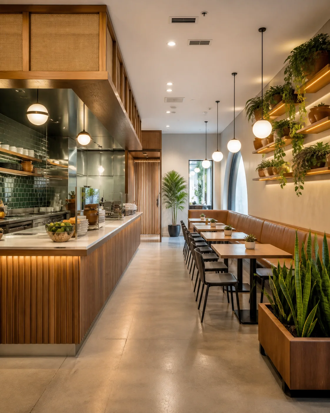 Finished Denver restaurant interior with service counter and seating