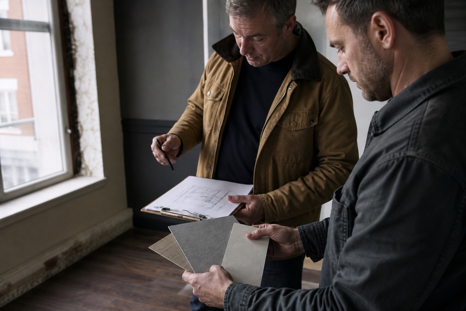 Commercial build-out finish samples and material priorities
