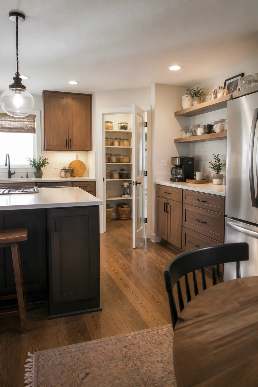 Finished family kitchen with pantry and daily-use work zones