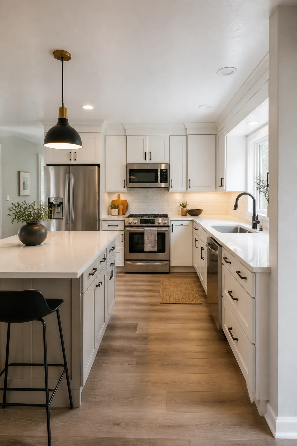 Finished kitchen layout with island and clear circulation