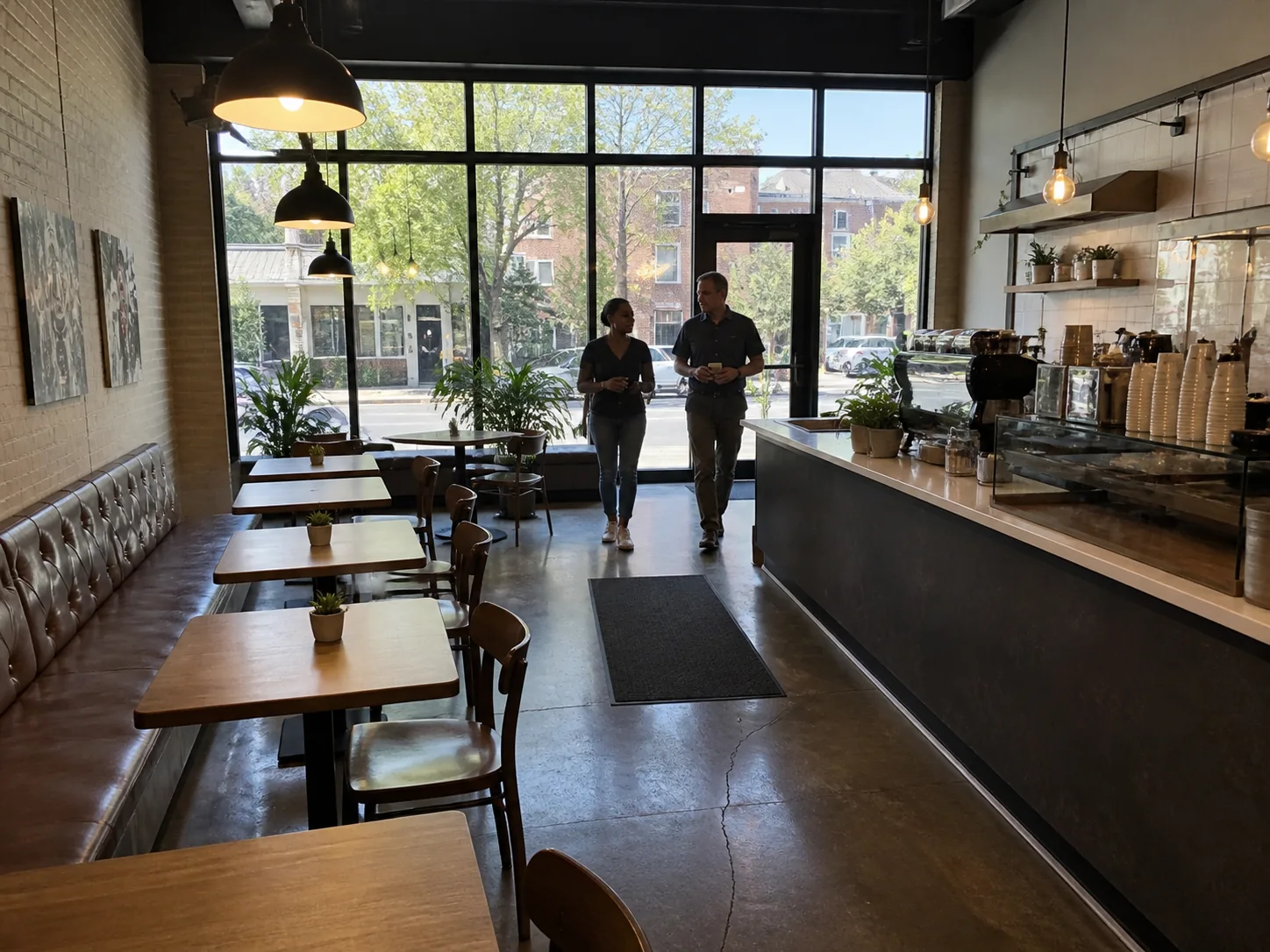 Finished Denver cafe customer area during an opening walkthrough