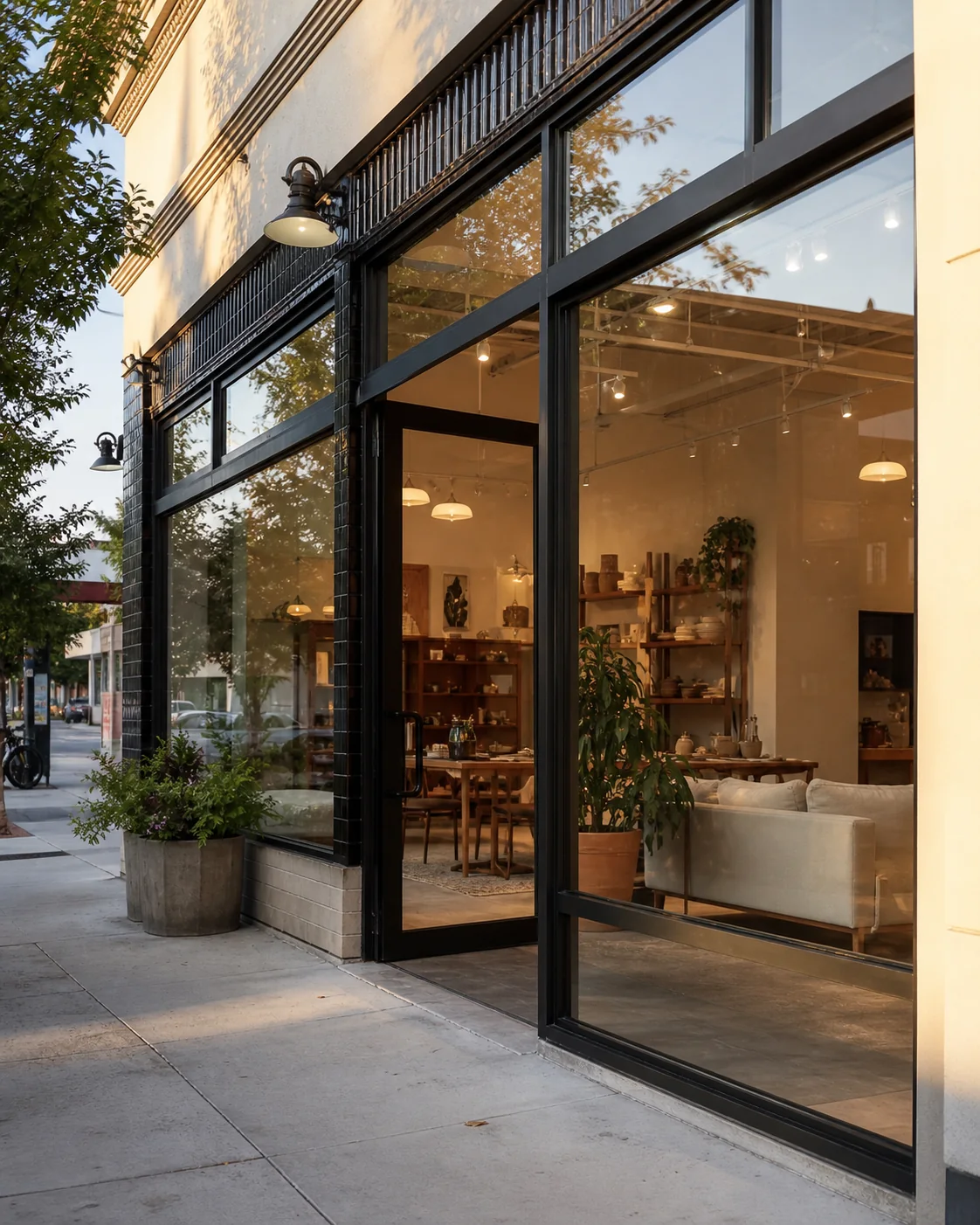 Finished Denver retail storefront with new glazing, doors, and interior finishes