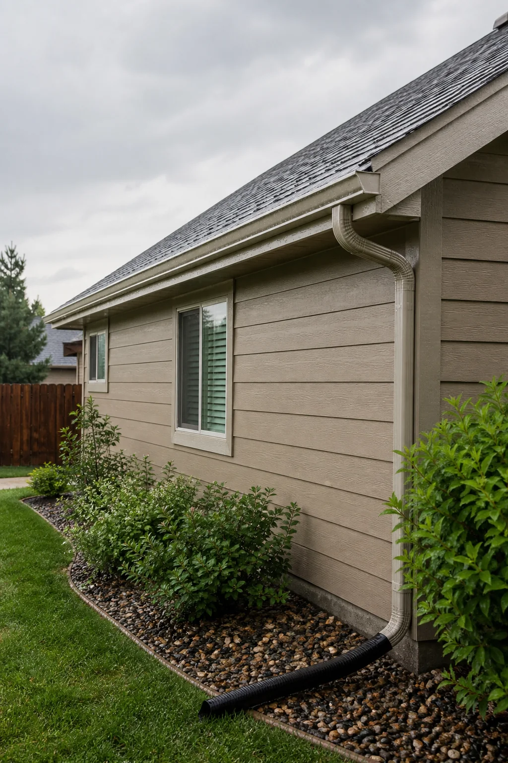 Finished Denver roofline, gutter, downspout, and drainage restoration